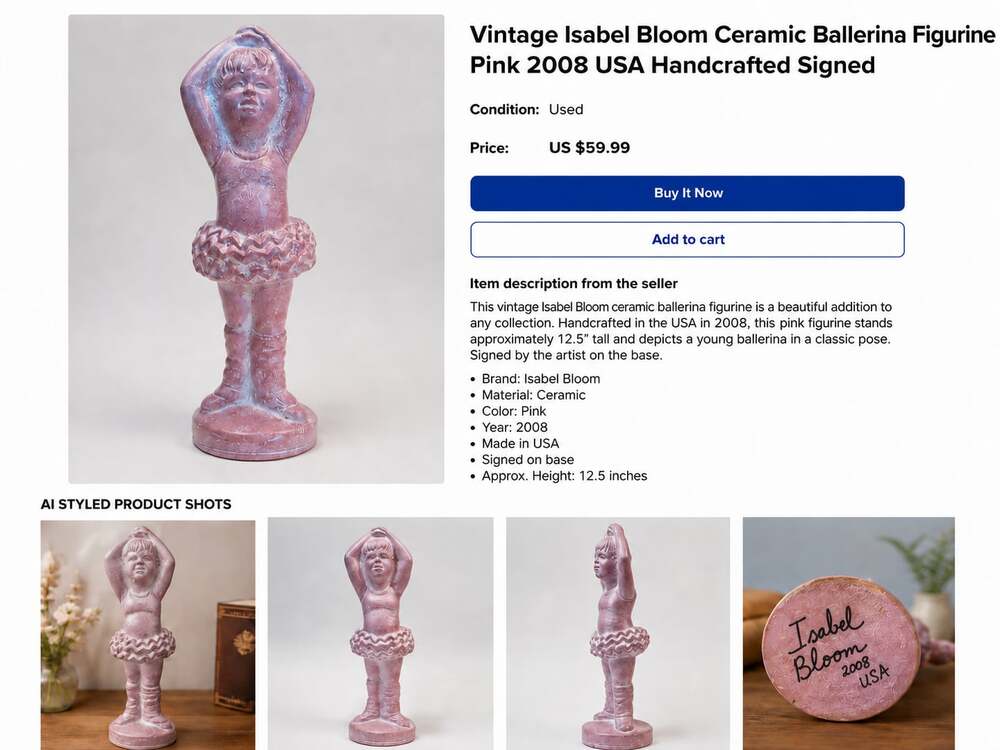 Vintage Isabel Bloom Ceramic Ballerina Figurine 12.5" Handcrafted Pink 2008 Sign